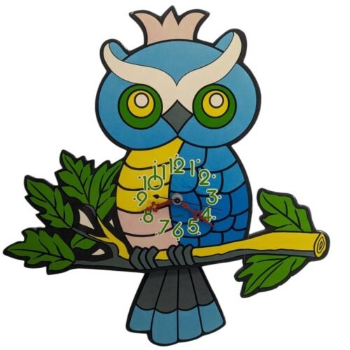 Mod Psychedelic OWL Cartoon Quartz WALL CLOCK Swinging Tail Vintage 1970s Taiwan
