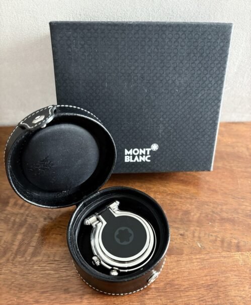 MONTBLANC PALLADIUM PLATED TRAVEL CLOCK WITH CASE & BOX - NEVER USED