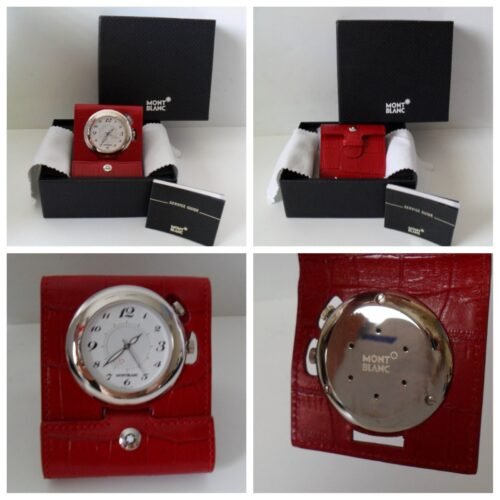 Montblanc Travel Alarm Clock - Leather Cover - Polished Palladium Case - Ex Cond