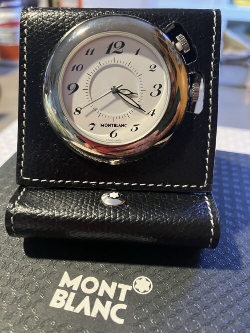 Montblanc Travel Alarm,Office Clock 7056 w Black Leather case/Box original swiss