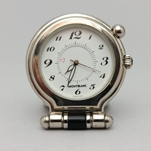 MONTBLANC TRAVEL TABLE CLOCK ALARM PALLADIUM PLATED RARE!! COLLECTORS!! PORTABLE