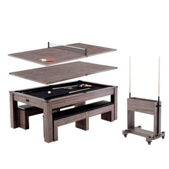 Monteray 7' Drop Pocket Pool Table Brown, 3-in-1 Dining Top and Table...