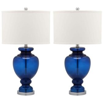 Morocco 27 in. Navy Glass Vase Table Lamp with Off-White Shade (Set...