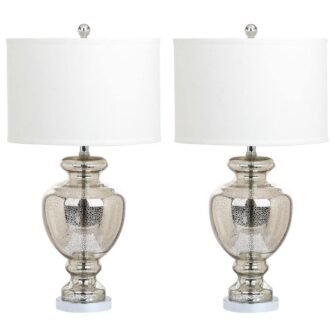 Morocco 28 in. Silver/Ivory Glass Vase Table Lamp wit Off-White Shade (Set...
