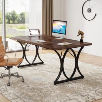 Moronia 62.9 in. Rectangular Brown and Black Engineered Wood Computer Desk