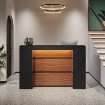 Moronia 63 in. W Rectangular Black & Brown Wood Reception Desk with...