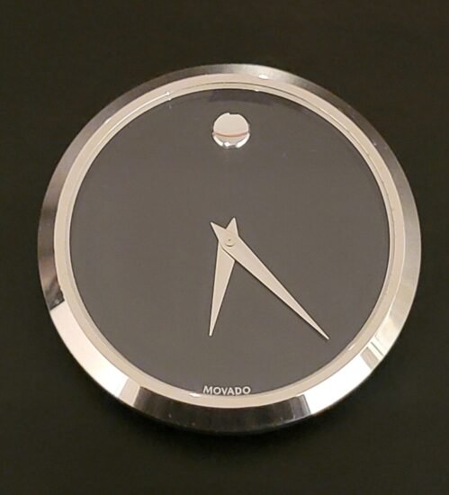Movado Clock Watch Black Faced Japanese Movement Quartz 2" in. Diameter