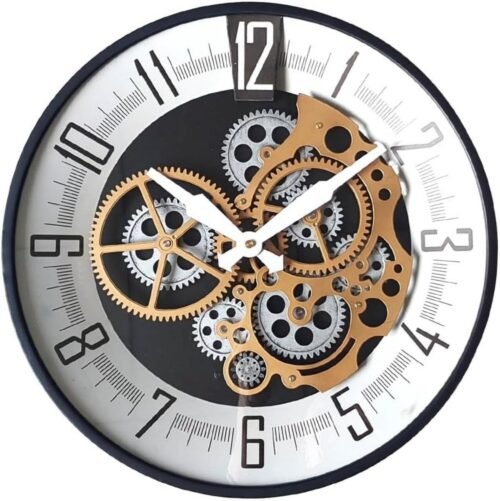 Moving Gears Wall Clock, 16 Inch Industrial Steampunk Vintage Gold Metal Deco...