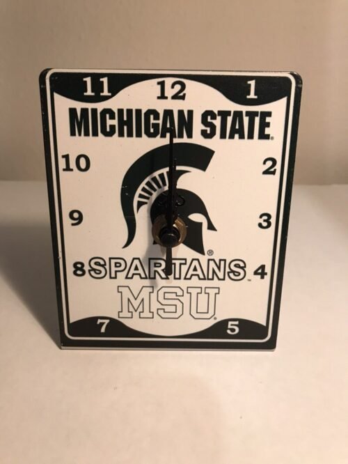 MSU MICHIGAN STATE SPARTANS Hanna's Handiworks Desk/Mantel Collegiate Clock
