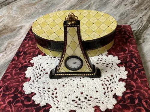 Mud Pie Eiffel Tower Table Clock 4.75” Tall Works Original Box