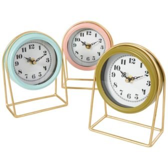 Multi-Colored Metal Pastel Tabletop Clock with Gold Frames Set of 3