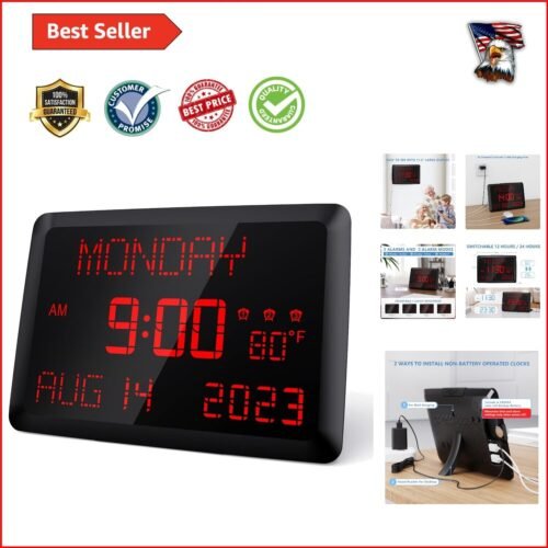 Multi-Function 11.5" Digital Clock - Indoor Temperature, Snooze & 3 Alarms