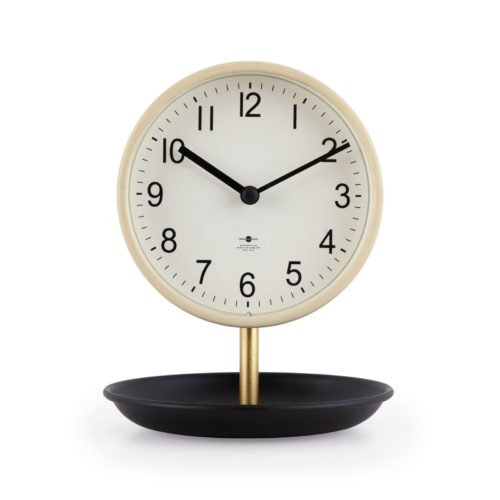Multi-purpose Light Tan Finish and Black Tabletop Round Analog Dial Clock