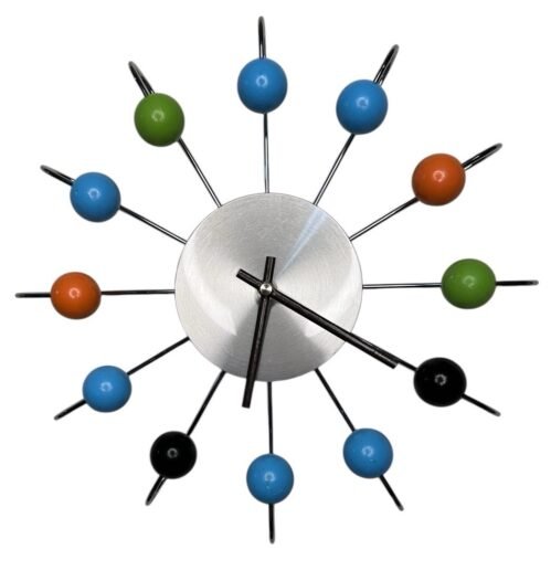 Multicolored Balls Wall Clock 12.5 inch Atomic Look Battery Operated Repro