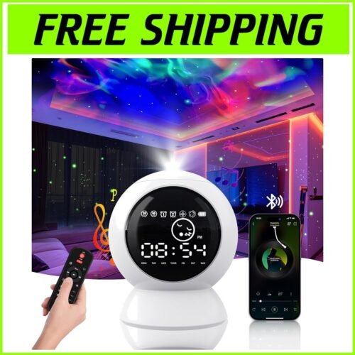 Multicolor Star Projector Alarm Clock with Bluetooth Speaker & Timer Control