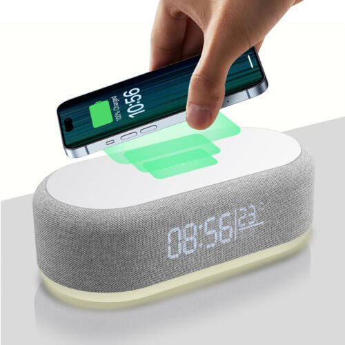 Multifuction Alarm Clock 15W Wireless Charger Dock Station With Thermometer LED