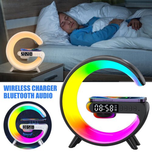 Multifunctional Bluetooth Speaker Alarm Clock Wireless Charger RGB Light Decor