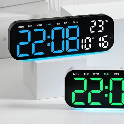 Multi Functional LED Clock with Alarm Temperature Date Time and Color Light