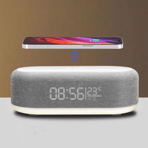Multifunction Digital Alarm Clock Wireless Charger Station LED Light Thermometer
