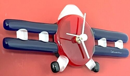 Murano Glass Decorative Wall Clock - Biplane - Vintage