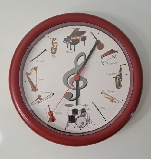Musical Instrument Wall Clock 9.5"D New No Original Box Testd Quartz Handar H838