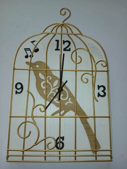 Musical Songbird Bird Cage Wood Metal Hanging Wall Clock Parrot Parakeet Dove