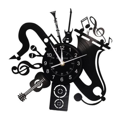 Music Vinyl Record Wall Clock Music Room Theme Decoration Silent Battery Type B