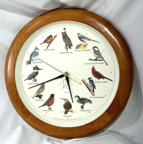 National Audubon Society 13" Singing Bird Wall Clock Natural Wood Tone WORKS
