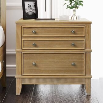Natural Rustic 3-Drawer 27 in.W Nightstand, Solid Wood Bedside End Table Stand...