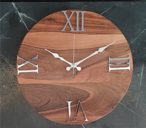 Natural Solid Walnut Wood Wall Clock, Silver Numbers, Wall Decor, Wooden Retro