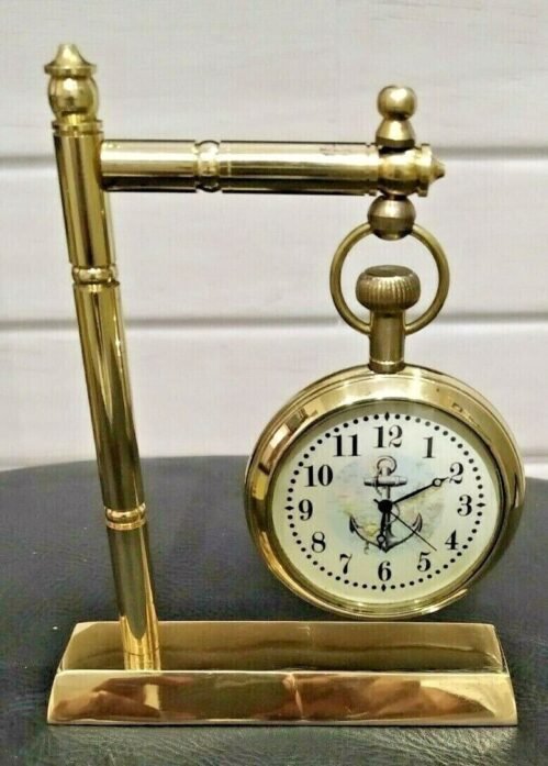 Nautical Brass Desk Hanging Station Clock Collectible Anchor Home Office Decor