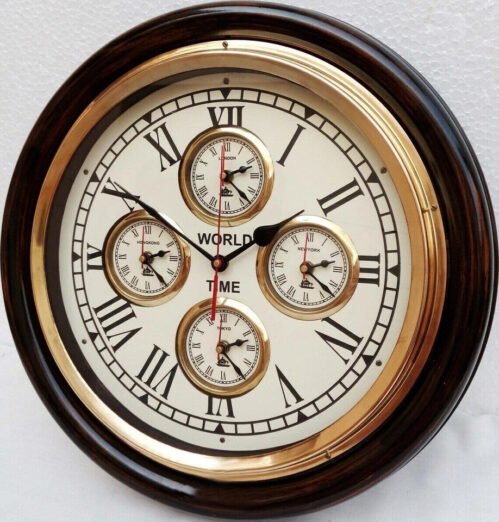 Nautical Brass Wooden Wall Clock World Time Clock Wall Décor Nautical Best Gift