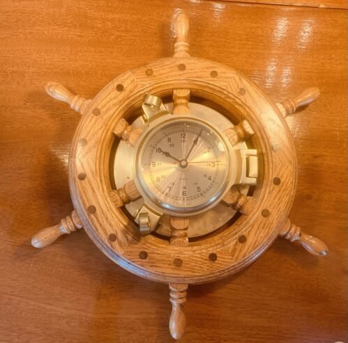 Nautical Decor Vintage Wooden Ships Wheel Quartz Wall Clock