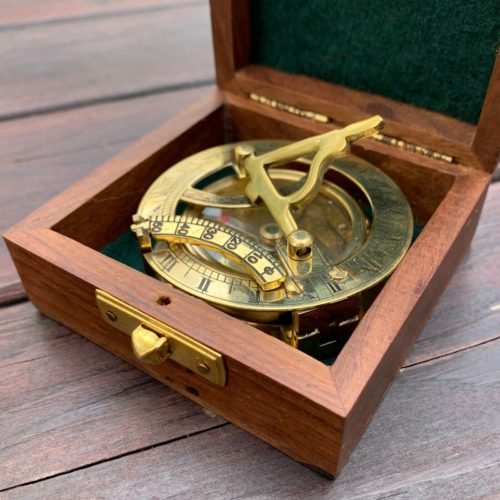 Nautical Solid Brass Sundial Compass With Box