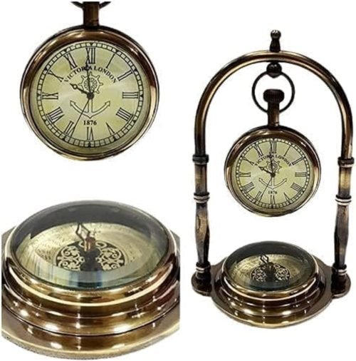 Nautical Table Clock Direction Compass Desk Travel and Room Decor Fathers Gift