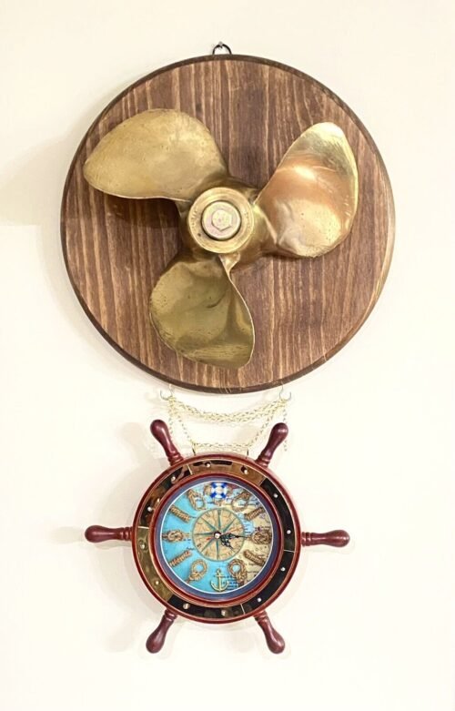 Nautical Wall Clock Decor & Brass Ship Propeller ~ Custom Made, One of a Kind