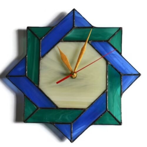 Nautical Wall Clock with Celtic Design - Unique Beach Stained Glass Home Decor