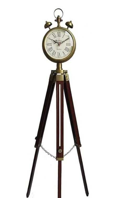 Nautical Wooden Base Clock Wooden Tripod Stand Clock Standing Room Floor Clock