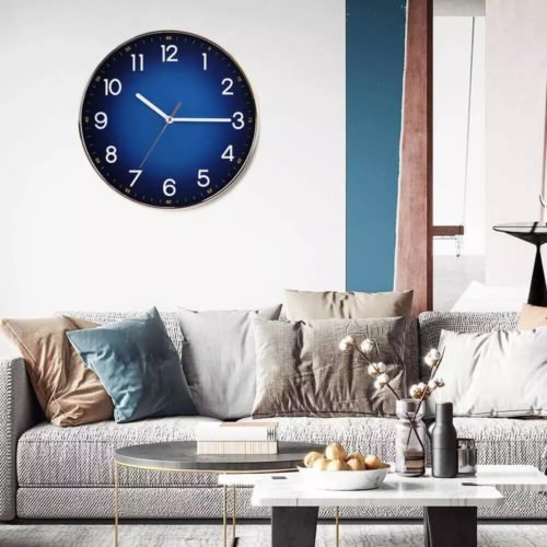Navy Blue Wall Clock, 12" Modern round Wall Clocks, Quality Quartz Silent Non Ti