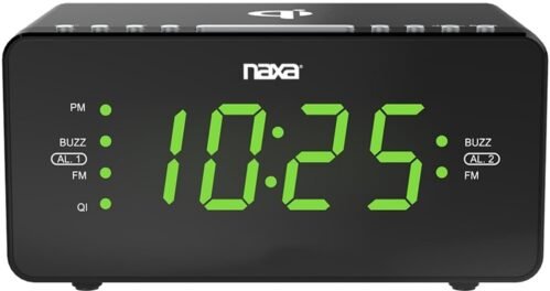 NAXA NRC-191 Dual Alarm Clock with QI Wireless Charging Function