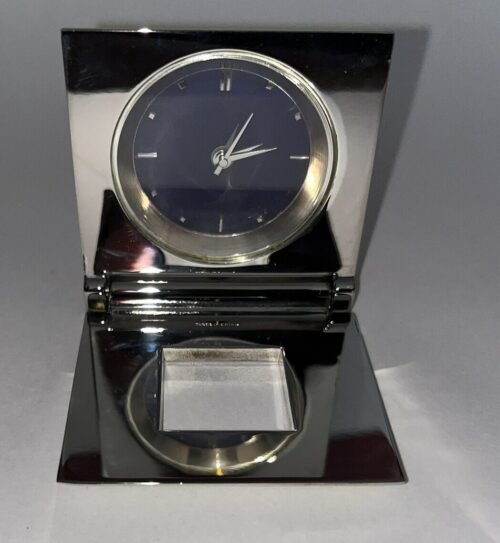 Neiman Marcus Silver Chrome Folding Travel Clock 2 ½ In Square Alarm Works