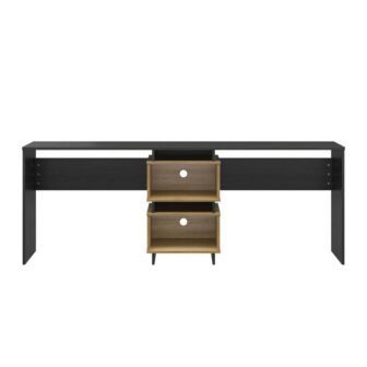 Nelson, 82.68 in., L shaped, Black Oak and Natural, Eng in.eered Wood...