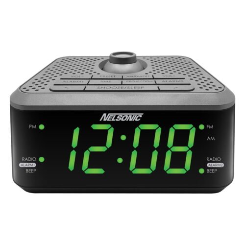 NELSONIC AM/FM Projection Dual Alarm Clocks Radio with Green LED Display