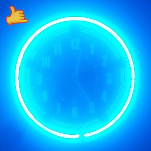 Neon Blue Wall Clock - Lights Up! - Used But Works As Should As Seen In Picture!