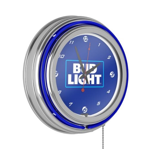Neon Clock - Retro Bud Light Blue Analog Wall Clock with Pull Chain - for Kit...