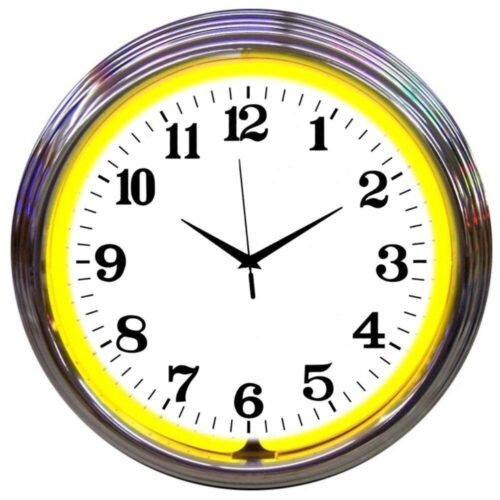 Neonetics 8CHRCY Chrome Yellow Standard 15 Inches Neon Clock