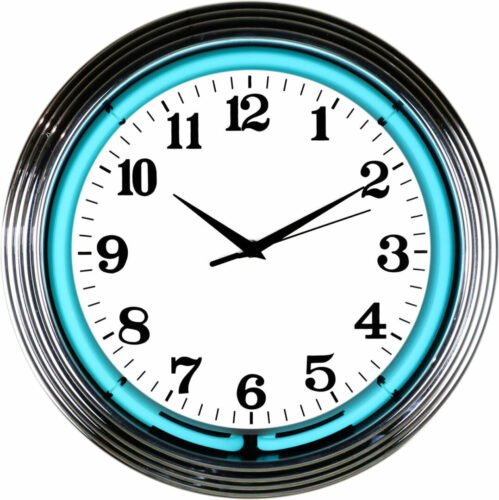 Neonetics 8CHRTL Chrome Teal Water Blue Room Wall Decor 15 Inches Neon Clock