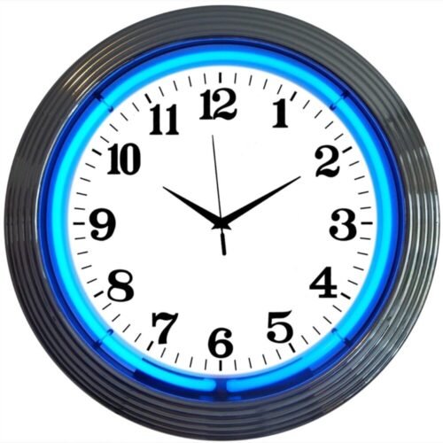 Neonetics Numeric White Face Blue Neon Hanging Wall Clock 15" Diameter 8CHRCB