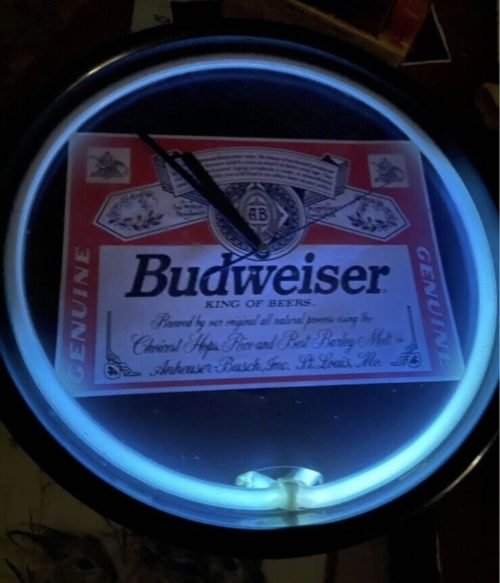 Neon Round Budweiser Clock Man Cave Garage NLHB
