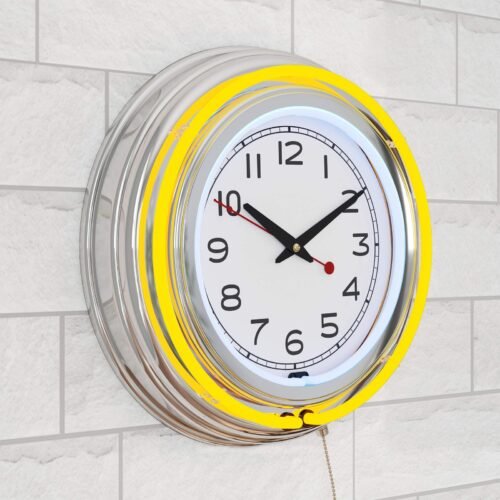 Neon Wall Clock- 14 Round, Double Light Ring, Dual Power, Analog Quartz Timep...